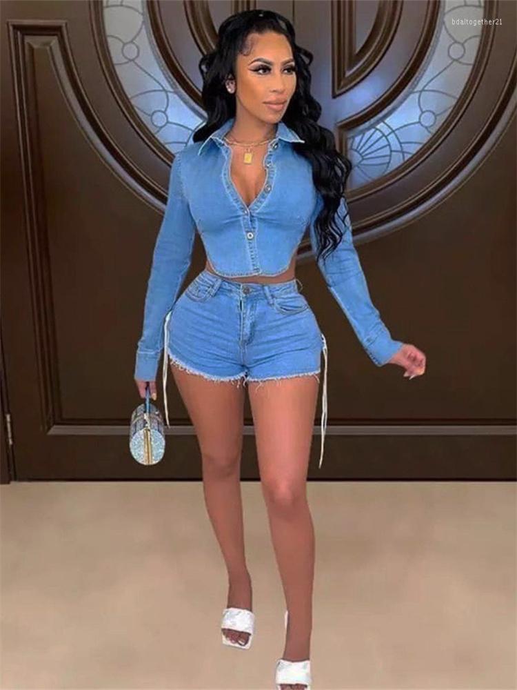 

Women' Shorts Wholesale Y2k Clothes Streetwear Jeans Bandage Women 2023 Pockets Short Pants High Waist Blue Denim Trousers Ladies
