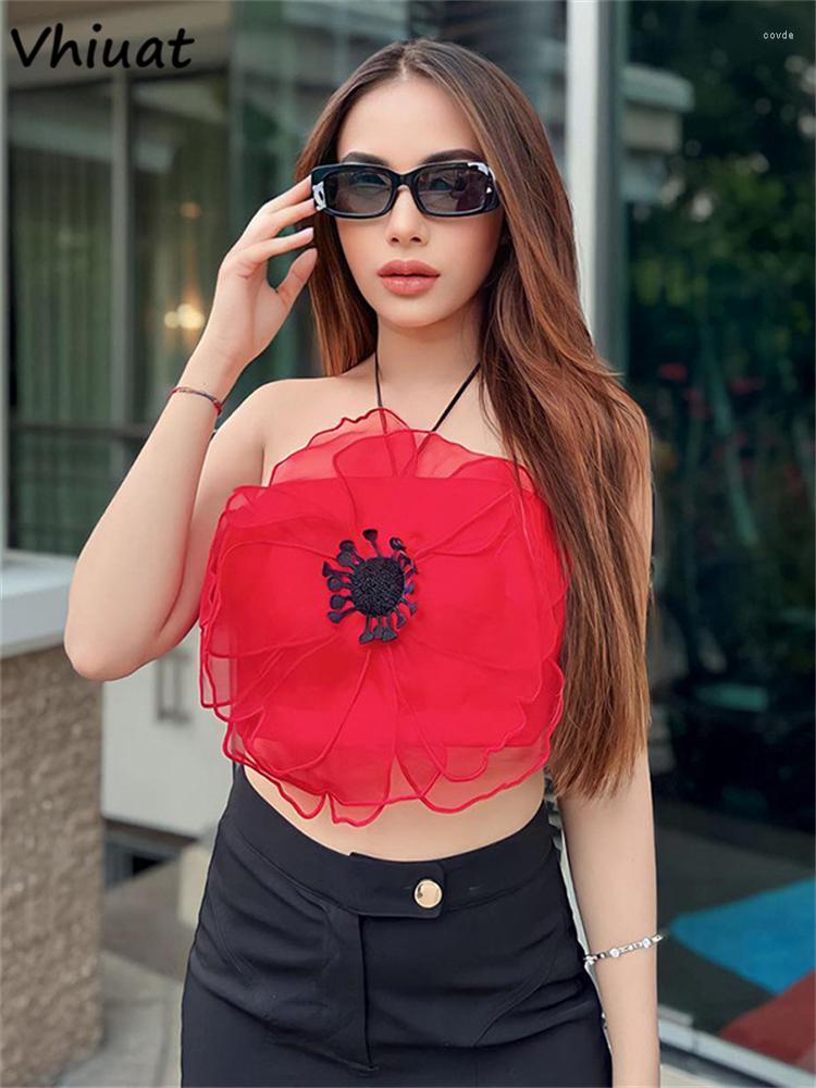 

Women' Tanks Vhiuat Fairy Kawaii Cute Flower Chic Sleeveless Crop Top Streetwear Off Shoulder Halter Bandage Tank Tops Clubwear Y2K 2023, Blue