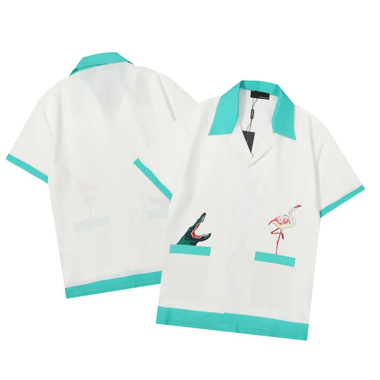 

ZAR 2023 new mens shirts prairie green print Unisex loose British silk shirt short sleeve designer tees womens loose summer beach tops