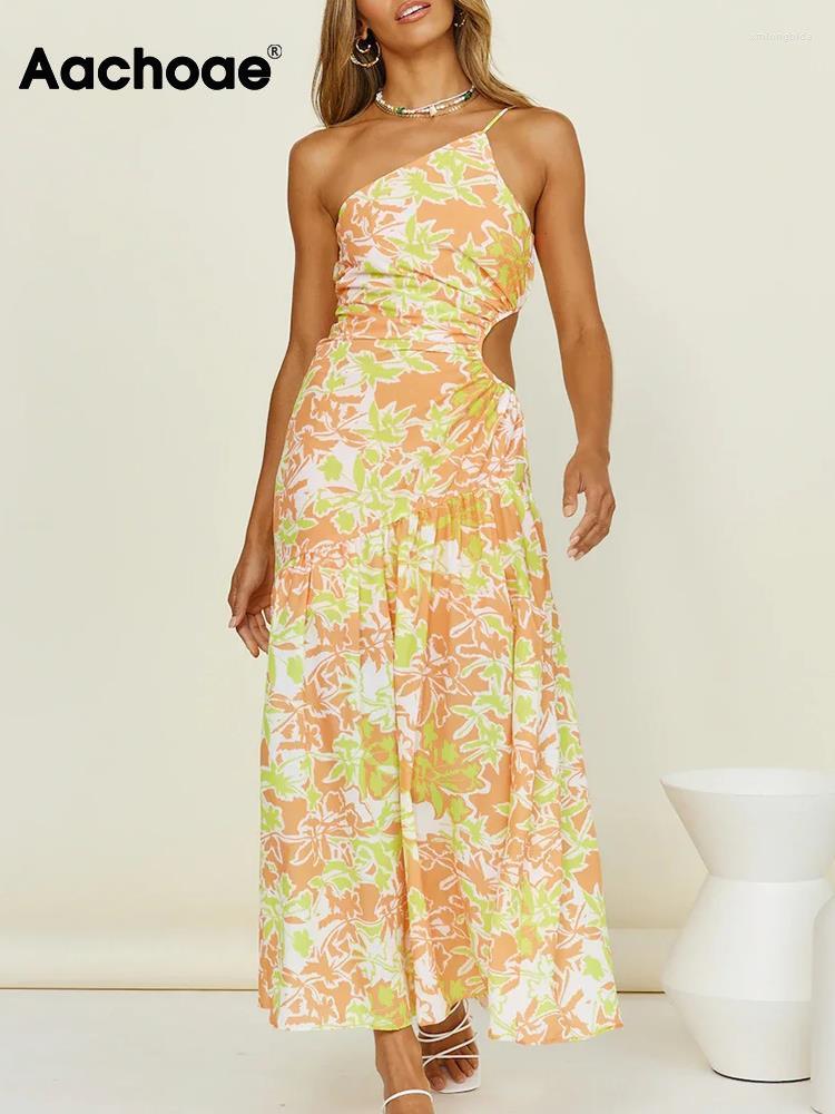 

Casual Dresses Aachoae Women Bohemian Floral Printed Midi Sexy Sleeveless Backless A Line Dress Ladies Side Hollow Out Summer, Multi