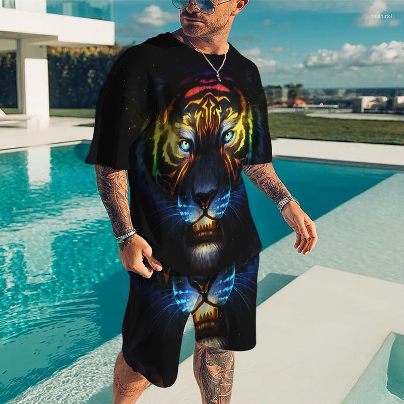 

Men's Tracksuits Men's Sports Suit Wolf Lion Jogging T-shirt 3D Printed O-collar Fashion Casual Breathable Summer