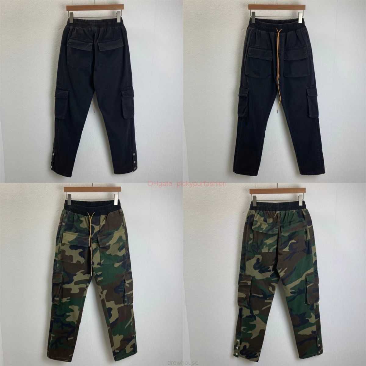 

Designer Fashion Clothing Casual Pant Rhude Spring Autumn Vibe Style Camouflage Multi Pocket Work Suit with Buckle Up Mens Trendy Casual Loose Fitting Straight Pant, Black
