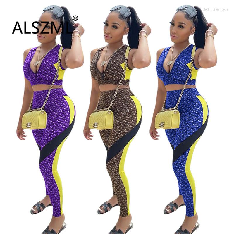 

Women's Two Piece Pants High Fashion Slim Print Long Pant Set Sleeveless Sporty 2 Sets Active Tracksuit Summer Outfits 2023, Blue