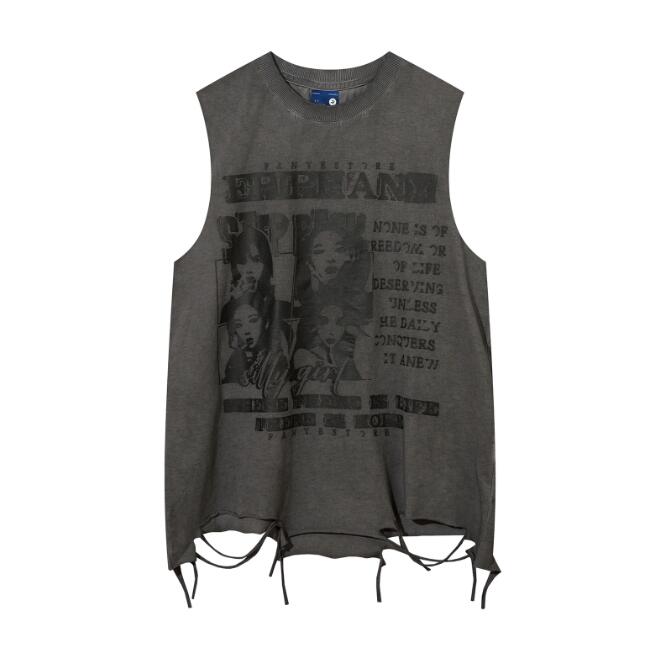 

Hip Hop Washable Sleeveless T shirt Men's Oversized Casual Tank Top Print Tops Tees