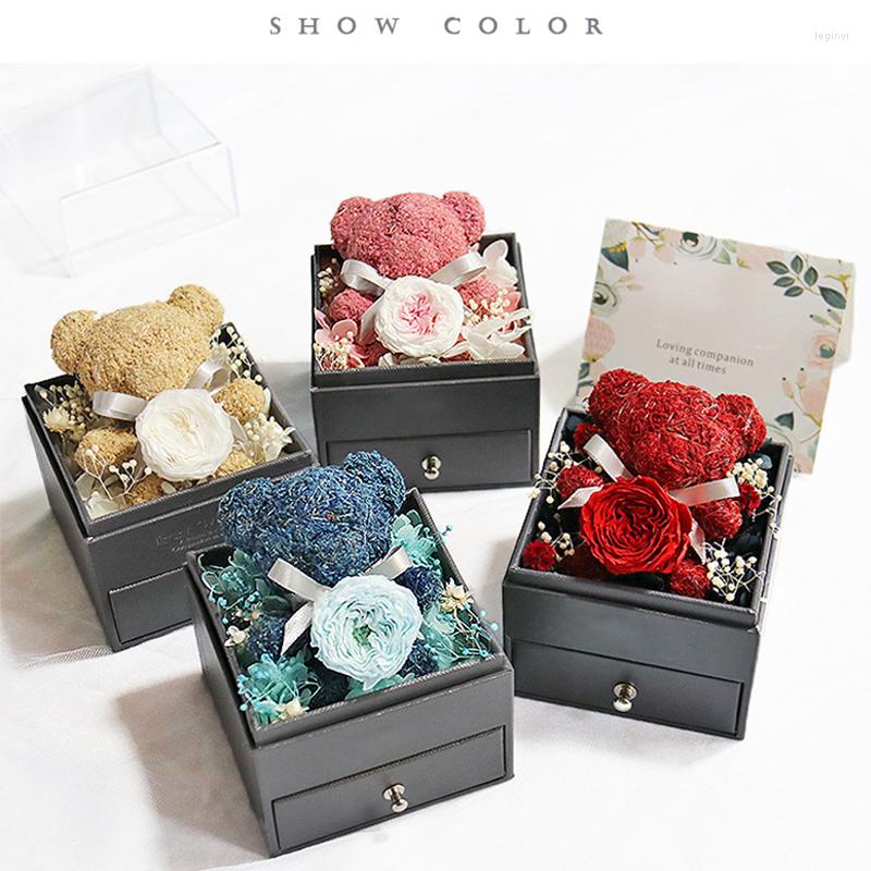 

Party Favor Eternal Rose Bear Artificial Romantic Valentine's Day Gift Box Girlfriend Wife Mother Christmas Decorative
