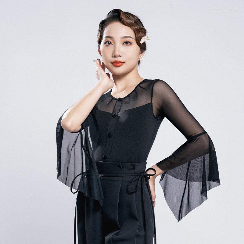 

Stage Wear Women Bat Sleeves Modern Dance Tops Waltz Adults Latin Dancing Top Ballroom Competition Clothes Practice DWY8941, Orange tops