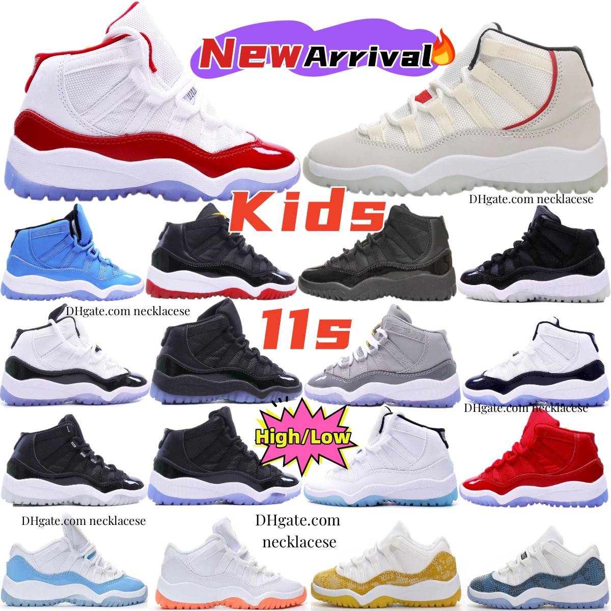 

11s Kids Shoes Designer Cherry 11 Basketball Sneakers Toddler Boys Cool Grey Playoffs Bred Trainers Low kid youth children shoe Space Jam Legend Blue Concord Pantone, No box