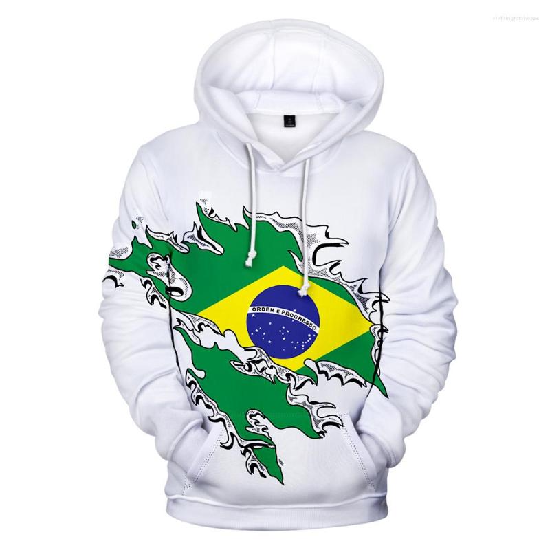 

Men's Hoodies Men/Women's White Hoodie Brasil Top Men's Sweatshirt Spring Autumn Unisex Pullover Brazil Flag Print Oversized, W029