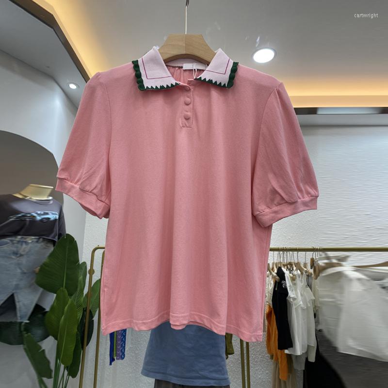 

Women's T Shirts South Korea Dongdaemun 2023 Summer Age-Reducing Pink Design Sense Niche Loose Polo Collar Short Sleeve T-shirt Women