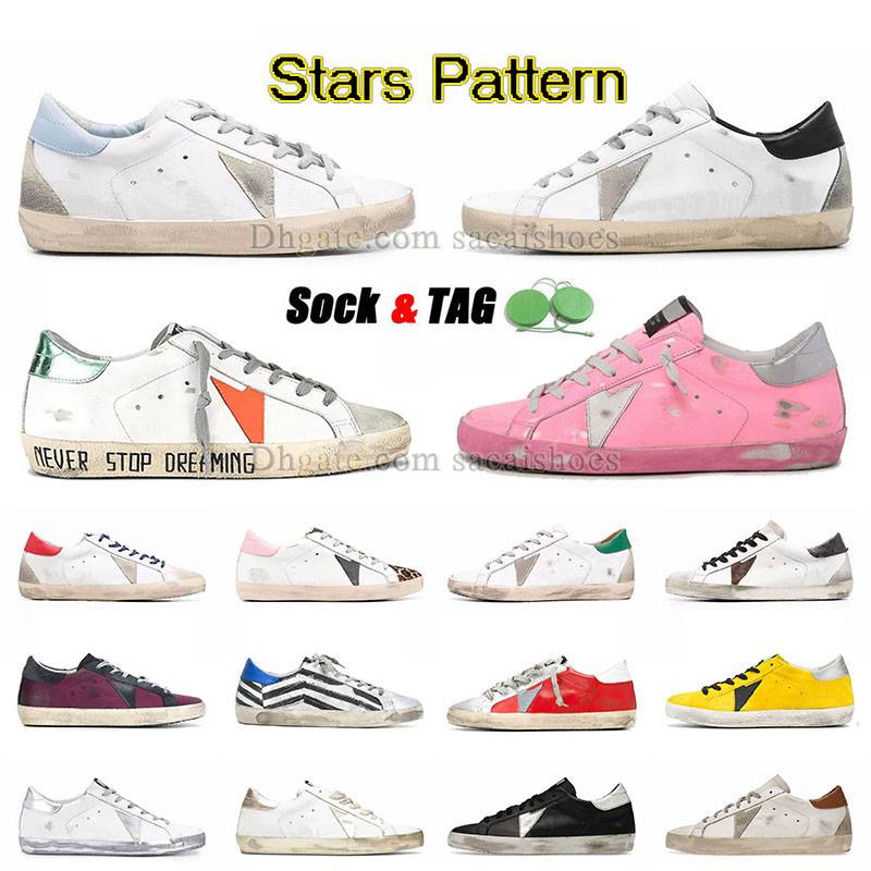 

golden retro sneakers designer shoes mens womens superstar dress shoe dirty super star black leather white pink suede ball dhgate loafer trainer dupe gose baskets, A14 white yellow burgundy snakeskin