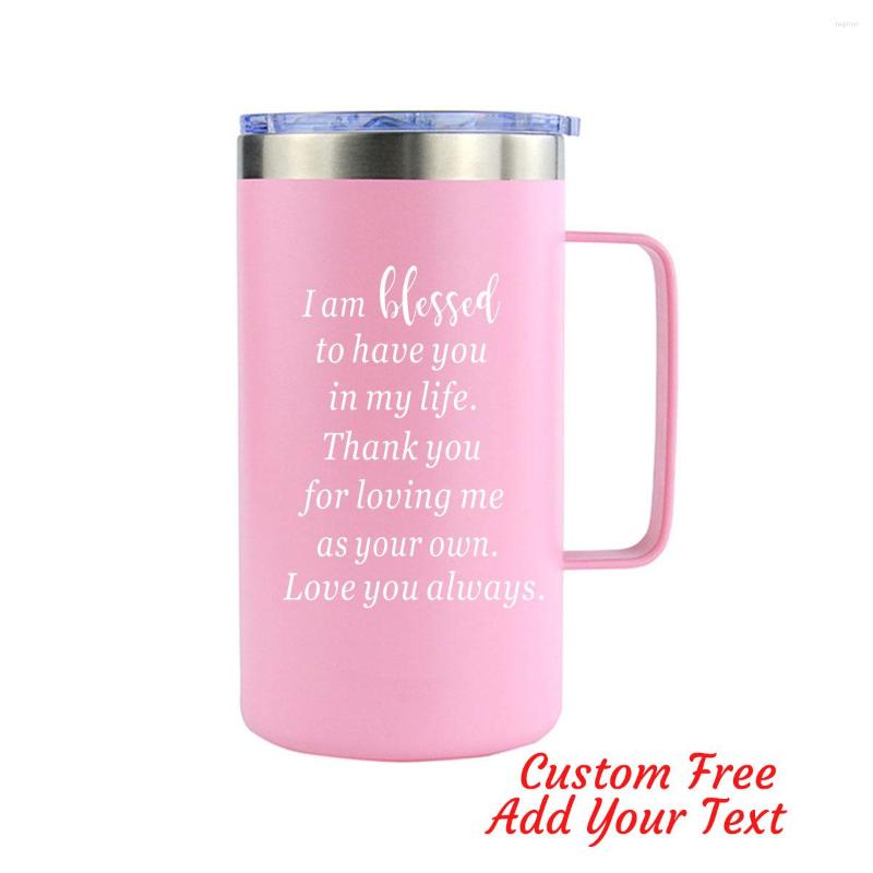 

Water Bottles Mothers Day Birthday Gifts For StepMom Bonus Mom Mother In Law Gift 24oz Insulated Mug With Handle Custom Coffee Cup, Pink