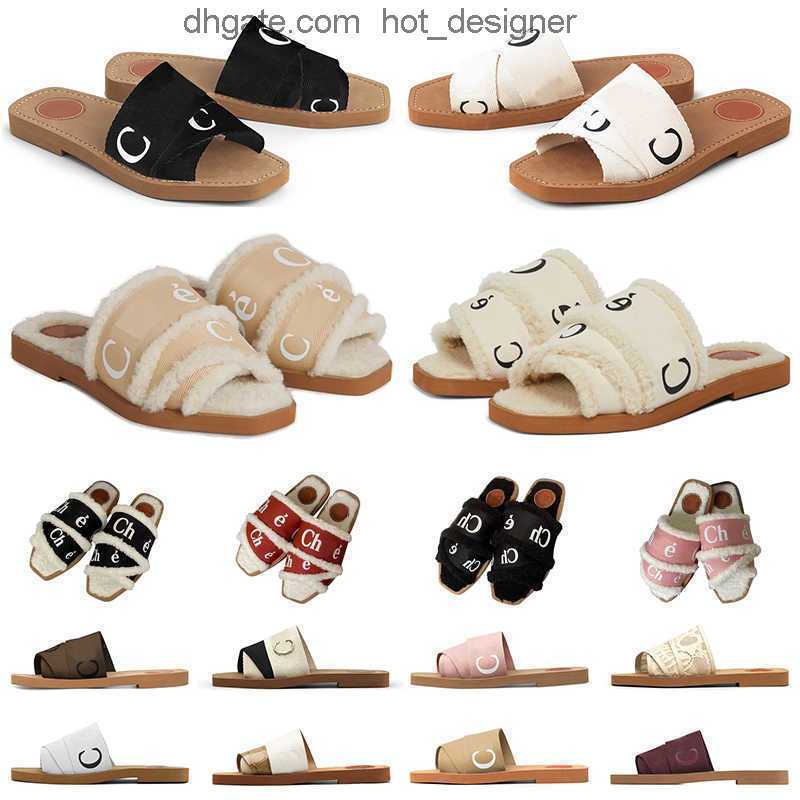 

men women slides chlo sandals designer slippers Woody flat mule in canvas shearling-lined White Black Grey chloee Green fur mens summer sandal fashion