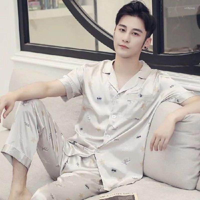 

Women's Sleepwear Men's Spring Summer And Autumn Short-sleeved Fashion Ice Silk Loose Home Clothes Oversize Can Be Worn Short, 306 short length
