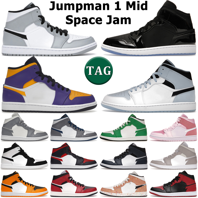

1 mid basketball shoes men women 1s Space Jam Light Smoke Grey Digital Pink True Ice Blue Diamond Shorts Chicago Toe Lakers mens trainers outdoor sports sneakers, 13