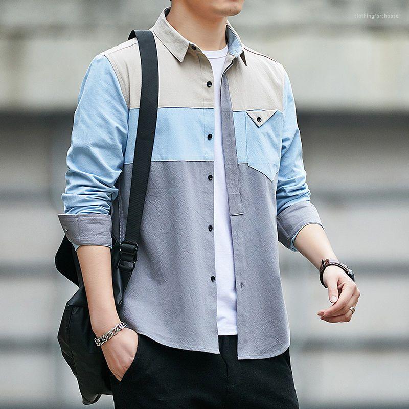 

Men's Casual Shirts 2023 Spring And Autumn Mid-length Man Tricolor Stitching Single Breasting Cotton Safan Style Men's Clothing, Short sleeve 1