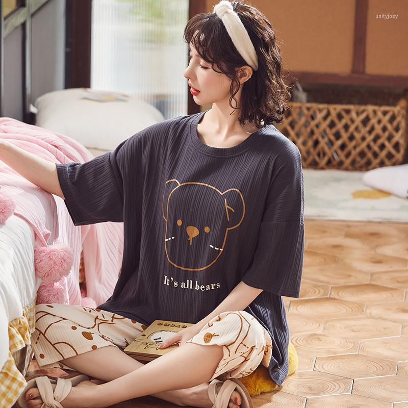 

Women's Sleepwear Plus Size M-5XL Cotton For Women Summer Calf Pant Nightwear Female Homewear Cartoon Printed Pyjamas Loungewear Pijamas, Style 5