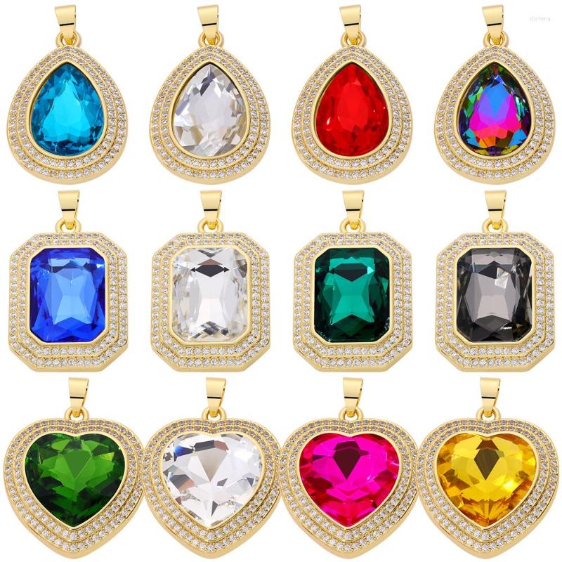 

Pendant Necklaces Juya Handmade Luxury 18K Real Gold Plated Cubic Zirconia Drop Square Love Heart Gems For DIY Women's Jewelry Making