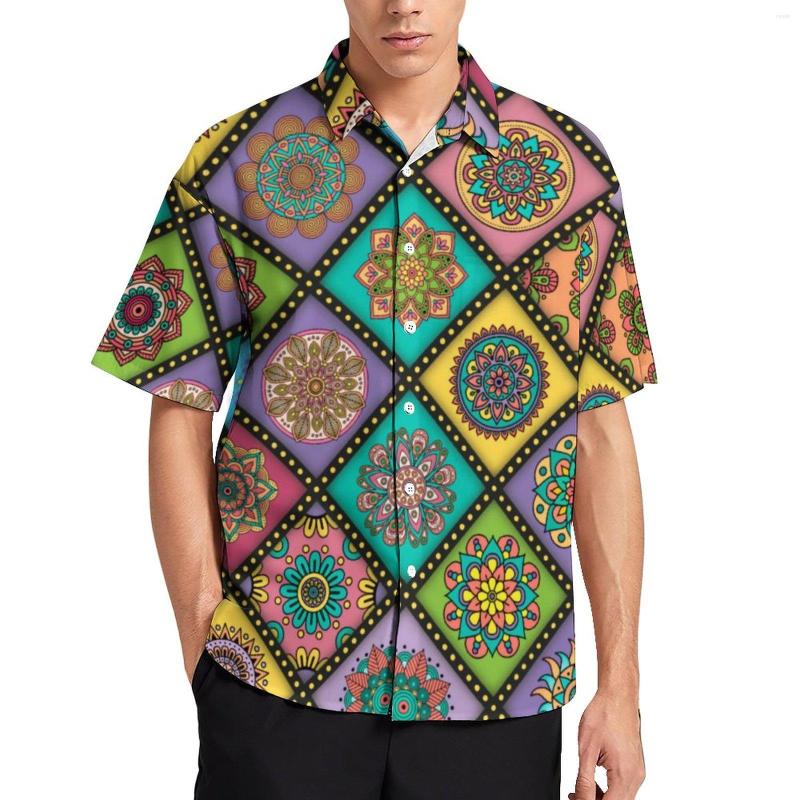 

Men's Casual Shirts Crazy Mandala Shirt Vintage Bohemian Print Vacation Loose Hawaiian Y2K Blouses Short-Sleeve Graphic Oversized Tops, Style-10