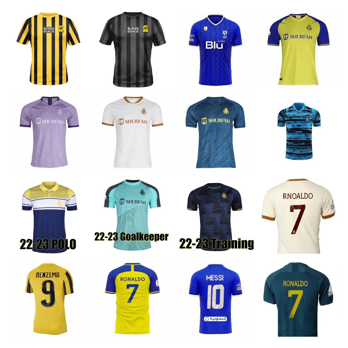 

New Arrived 2023 2024 Al-Hilal FC Saudi Riyadh Soccer Jerseys 22-23 MESSIS Al Nassr FC CR7 RONALDO Shirts Al Ittihad Fc BENZEMA Football shirt Hamdallah Romarinho Costa, Adult 13
