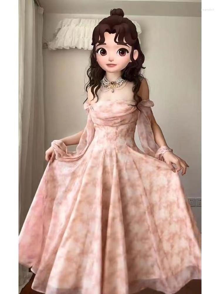 

Casual Dresses Floral Summer Dress Fashion Puff Sleeve Ball Gown Birthday For Women 2023 Long Sleeves Midi, Beige