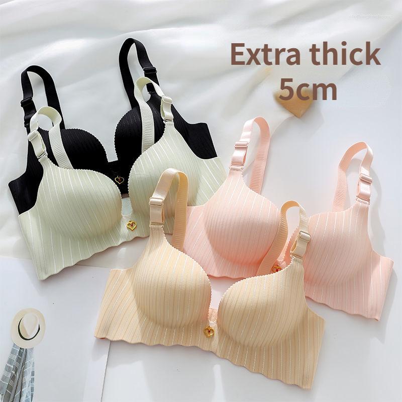 

Bras Sets Underwear Thickened 6cm Super Gathered Upper Thin Lower Thick Sexy 5cm Small Bra No Steel Ring Support Set, 1838 pink single