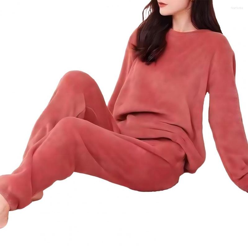 

Women's Sleepwear 2Pcs/Set Sweet Warm Fleece Homewear Loose Fit Women Winter Letter Print Solid Color Plush Top Pants Set Coldproof, Pink