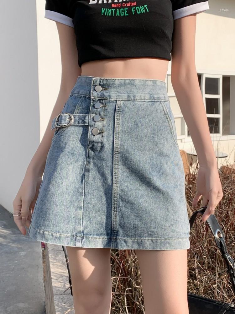 

Skirts GUUZYUVIZ Sexy Mini Denim Skirt Women Summer High Waist A Line Pencil Jean For Ladies, Vintage blue
