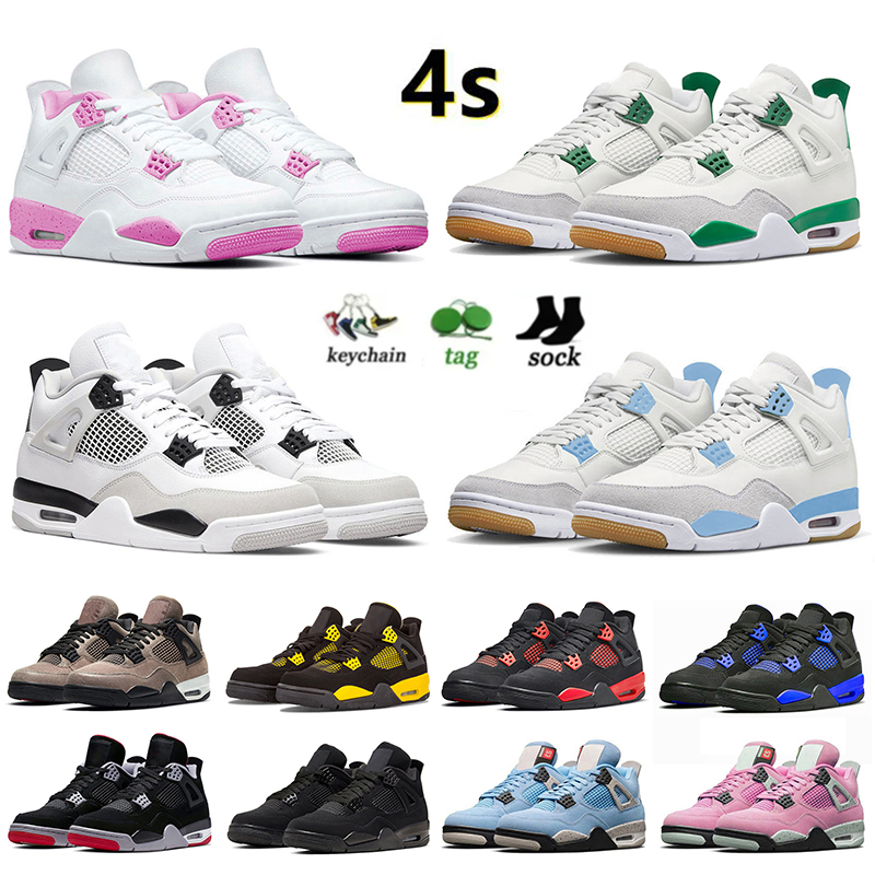 

4 4s Basketball Shoes for Mens Womens Pine Green Jordens IV Seafoam Frozen Moments Black Cat Red Thunder Cement University Blue Pink J4s Sneakers Sports 36-47, C30 grey 40-47