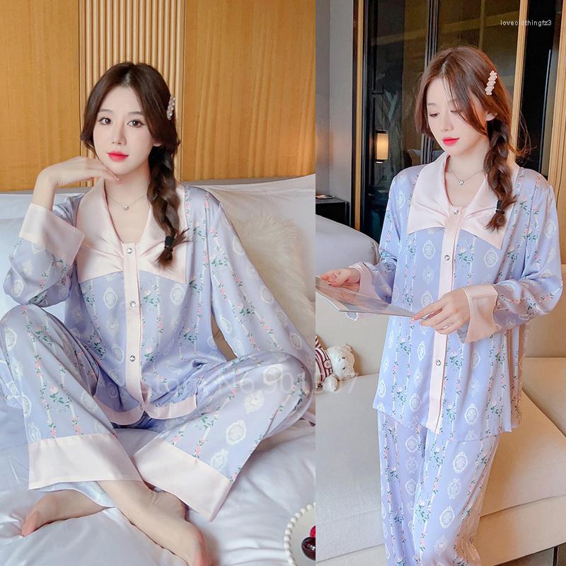 

Women's Sleepwear Women Pajamas Suit Sweet Turn Down Collar Home Wear Rayon Summer Causal Print Flower Sleep Set 2Pcs Loungewear, Style b