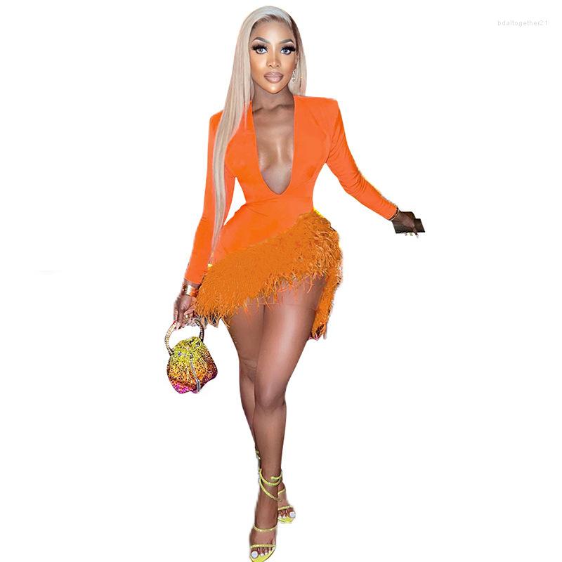

Casual Dresses Elegant Long Sleeve Fur Patchwork Bodycon Mini Dress Women Sexy Party Club Evening 2023 Autumn Winter Female Clothes, 68-21437 orange