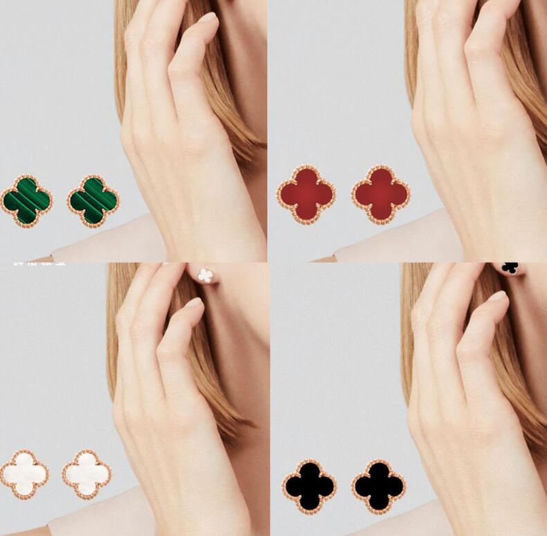 

10style Fashion Simple 4/Four Leaf Clover Stud Earrings Back Mother-of-Pearl Copper 18K Gold Plated Agate for Women&Girls Valentine's Mother's Day Wedding Jewelry Gift