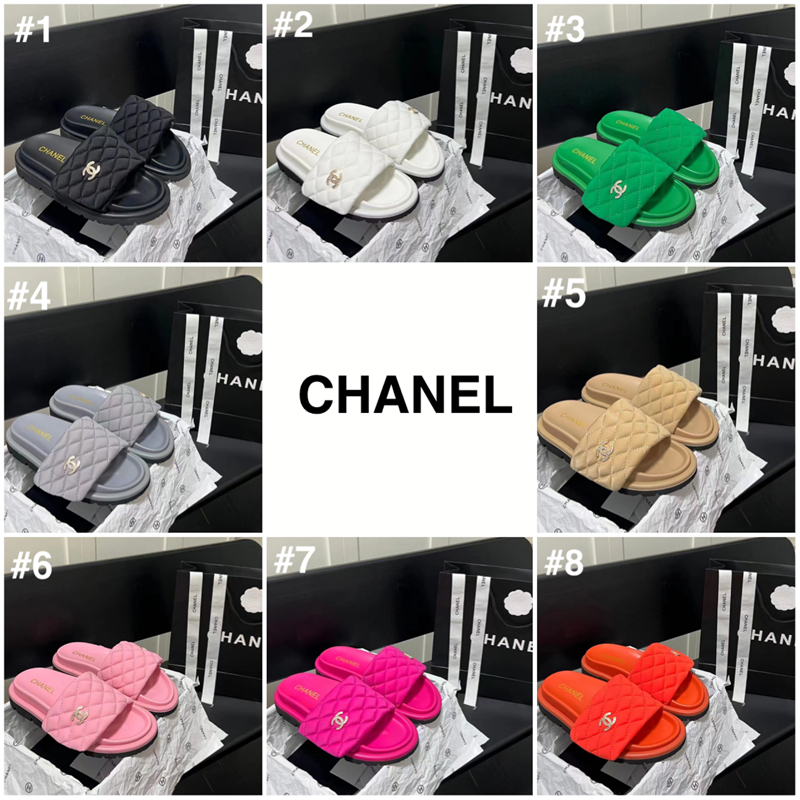 Dupe Cha-nel Women Sandals Velcro Slippers Size EUR35-45 Summer Lingge Slipper Hook Loop Multi Colors