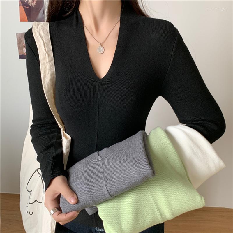 

Women's Sweaters Pullover Knit Sweater Women 2023 Winter Clothes Jumper Sexy V Neck Knitted Tops Knitwear Pull Femme, Black