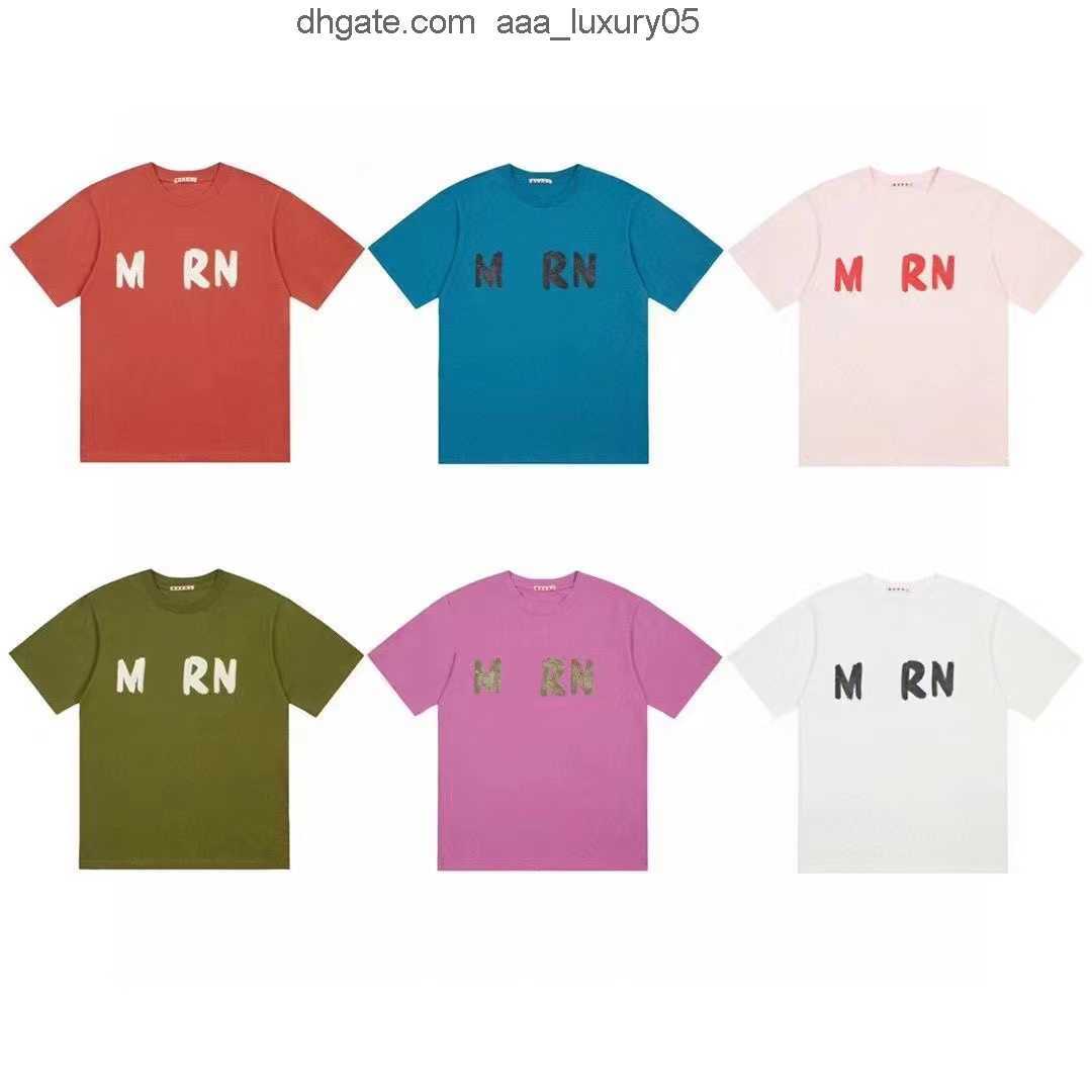

22ss New Summer Short Women's Marni T-Shirt Sleeve Tees Shirts Mens Womans Loose Cursive Letter Printed T Shirt MARN Cotton Round Neck Couple Man Tops Tees, Purple
