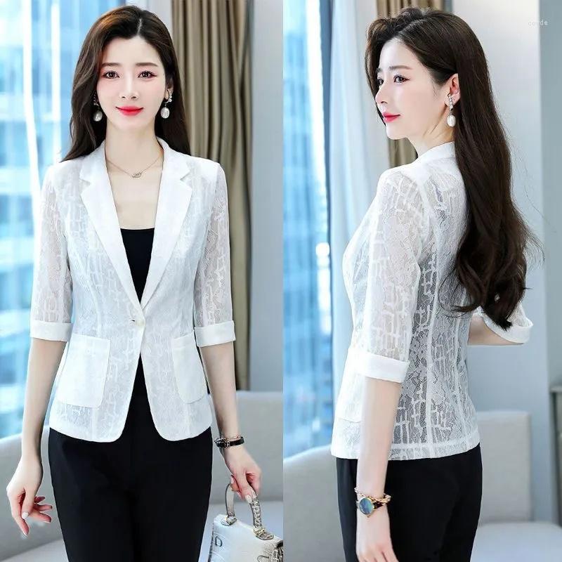 

Women's Suits Spring/Summer 2023 Women Sunscreen Lace Small Suit Cropped Sleeve Temperament Thin Coat Slim Versatile Air-Conditioned Shirt, White
