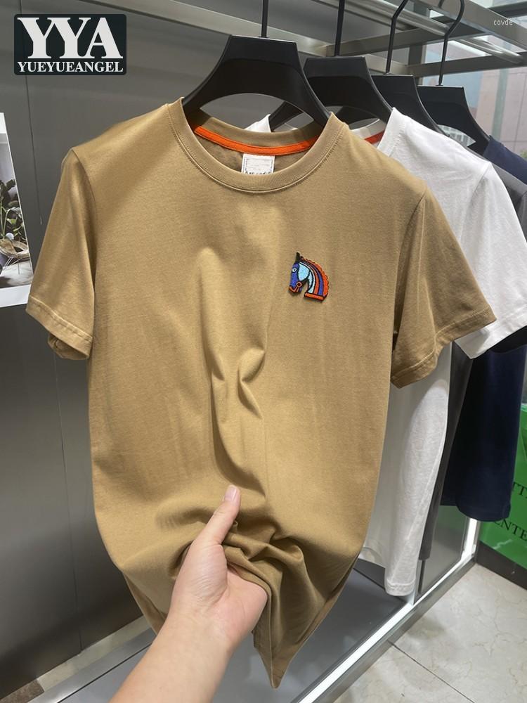 

Men's T Shirts Summer Mens Comfortable Short Sleeve O Neck T-Shirts Horse Embroidery Breathable Cotton Tees Tops Casual Streetwear Man