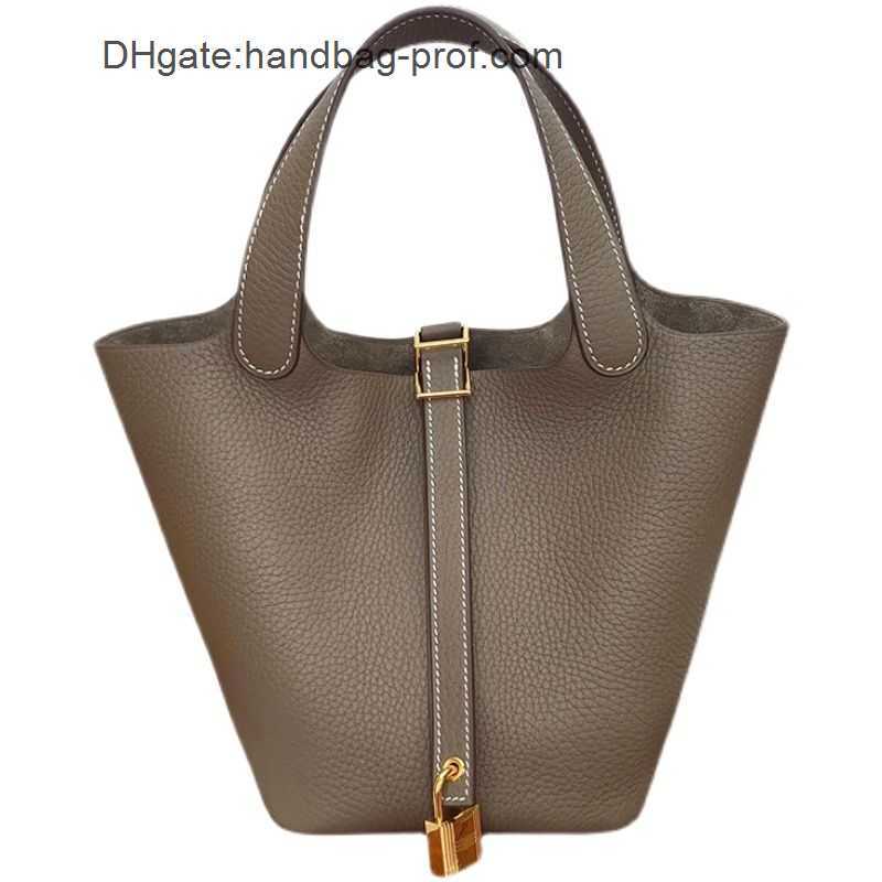 

Picotin Bags Women's Handbags New Style Pink Vegetable Basket Handbag Large Capacity Bucket Bag Mummy Wrap Head Layer Cowhide Handbag, Black large - 22cm