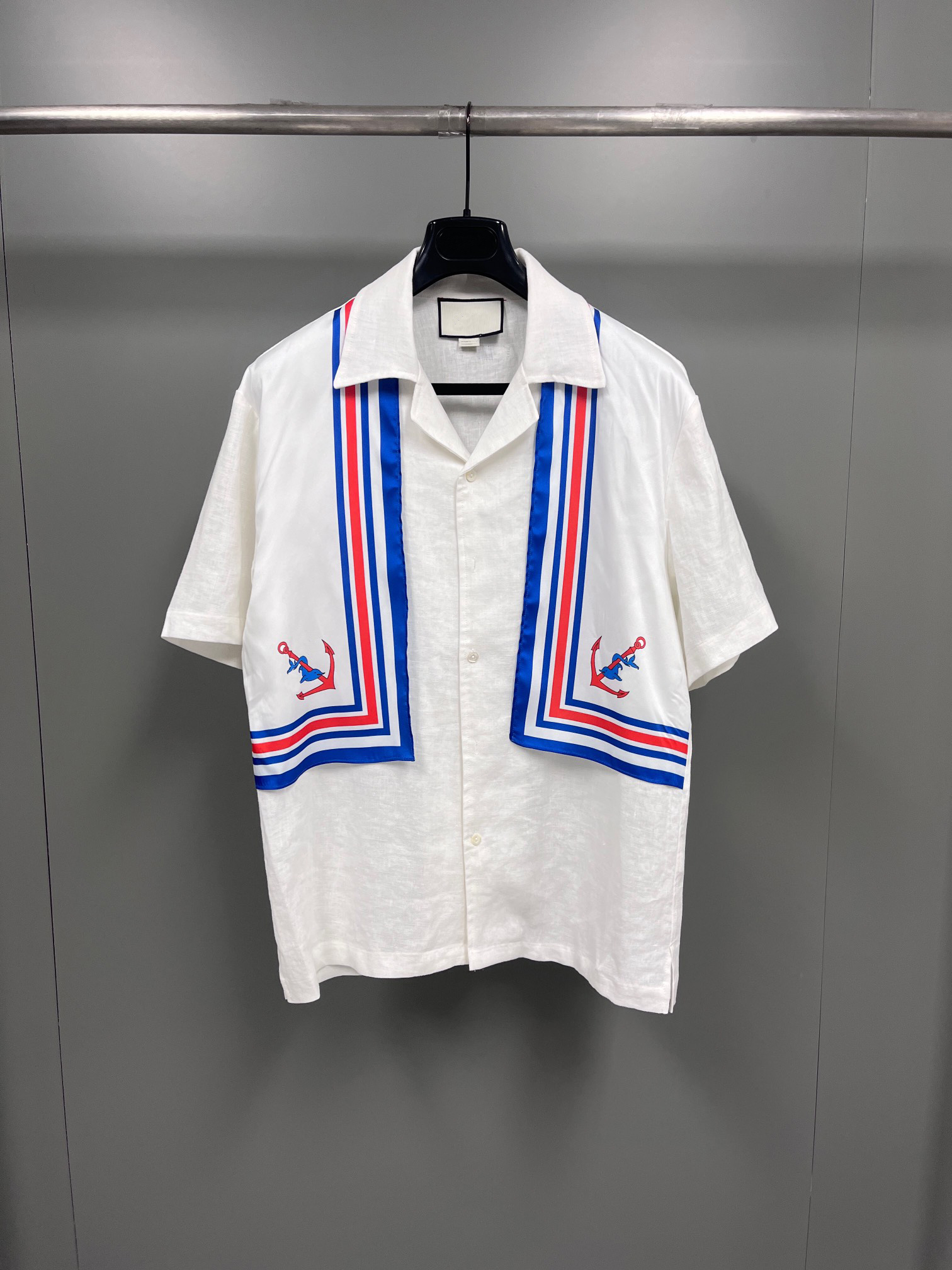 

Summer mens casual shirt beautiful stripes printed design linen material US size luxury designer short sleeved shirt, White