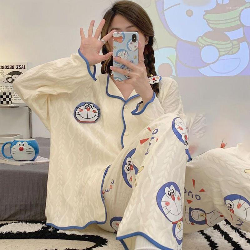 

Women's Sleepwear Cotton Pajamas Cardigan Women's Spring And Autumn Long-sleeved Homewear Simple Loose Casual 2-piece Suit