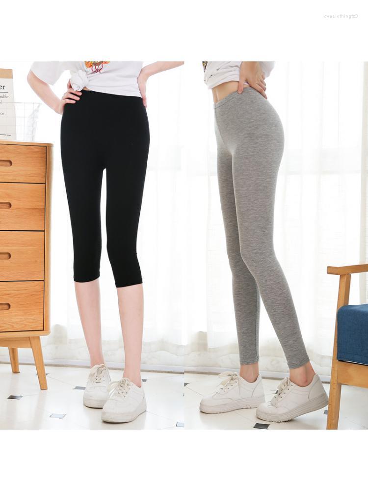 

Women's Pants Comfortable Modal Leggings Thin Women Wear Nine Point Spring And Summer Five Large Size High Waist Big Fashion Shopping, Light grey