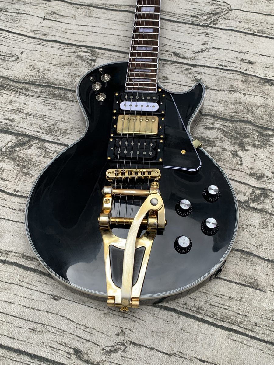 

Custom Shop TPP Jimmy Page Custom Black Beauty Electric Guitar Bigs Tremolo Bridge Gold Hardware Three Pickups Grover Tuners, Real Pearl Inlay
