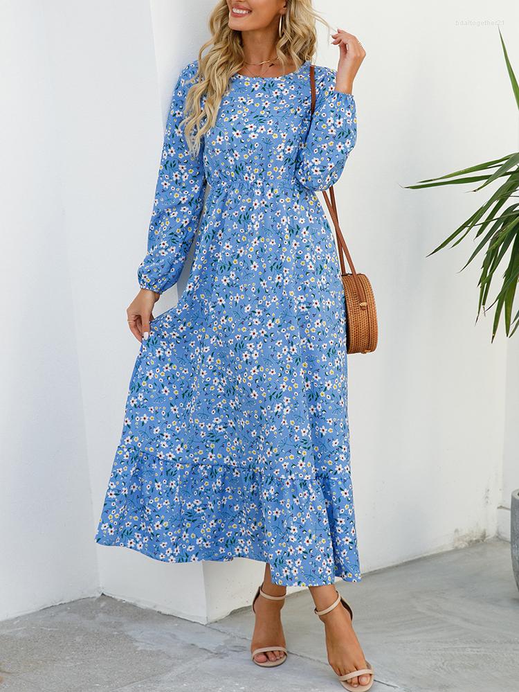 

Casual Dresses Spring Bohemian For Women 2023 Long Sleeve Floral Printed O-neck Woman Beach Maxi Women's Holiday Dress Vestidos, No.6