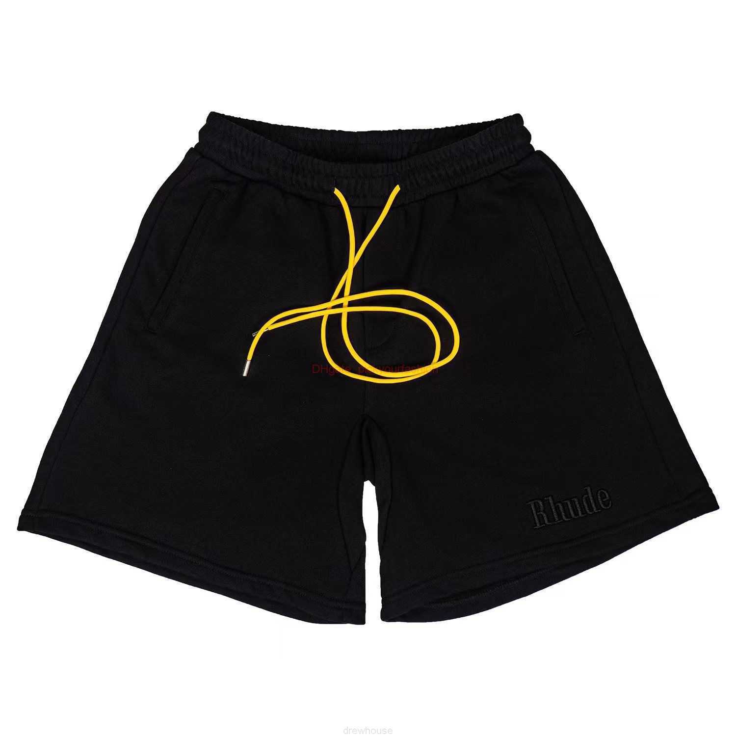 

Designer Short Fashion Casual Clothing Beach shorts Rhude Embroidered Solid Color Casual Sports Capris Trendy Brand Loose Drawstring Shorts Joggers Sportswear Ou, Black