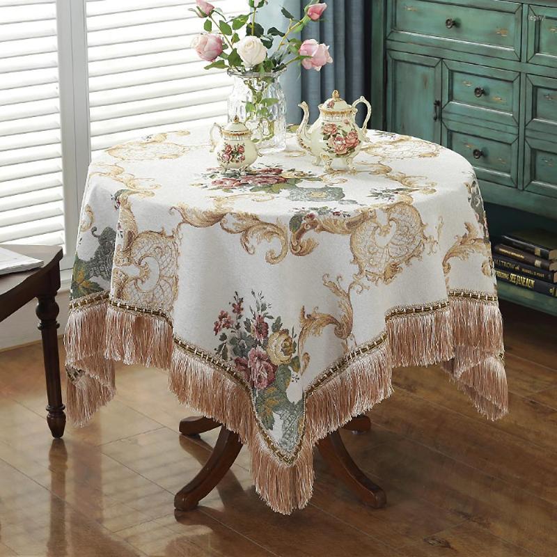 

Table Cloth European Retro Dinning Tablecloth With Tassel Jacquard Fabric Dustproof Dining Cover Home Embroidery Decoration, Color - c