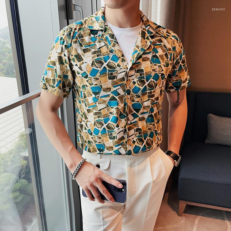 

Men's Casual Shirts Summer Turn Down Collar Short Sleeve Floral For Men Clothing 2023 Slim Fit Blouses Camisas De Hombre 3XL, As the photo show
