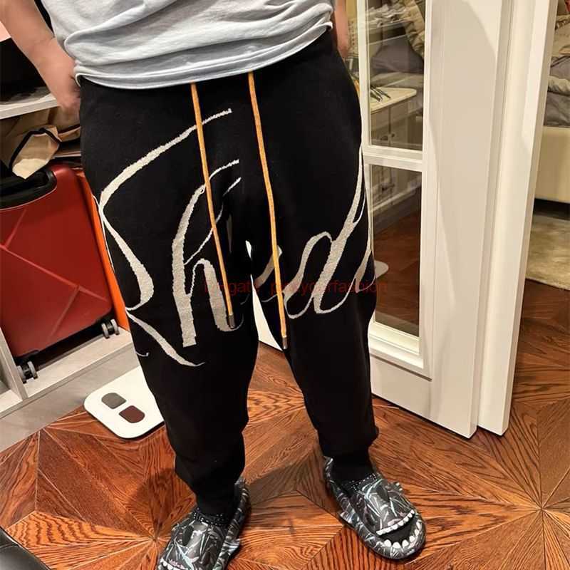

Designer Fashion Clothing Casual Pant Rhude Letter Jacquard Fashion Brand Drawstring Leggings Casual Pants American High Street Mens Womens Loose Woolen Pants Gua, Black