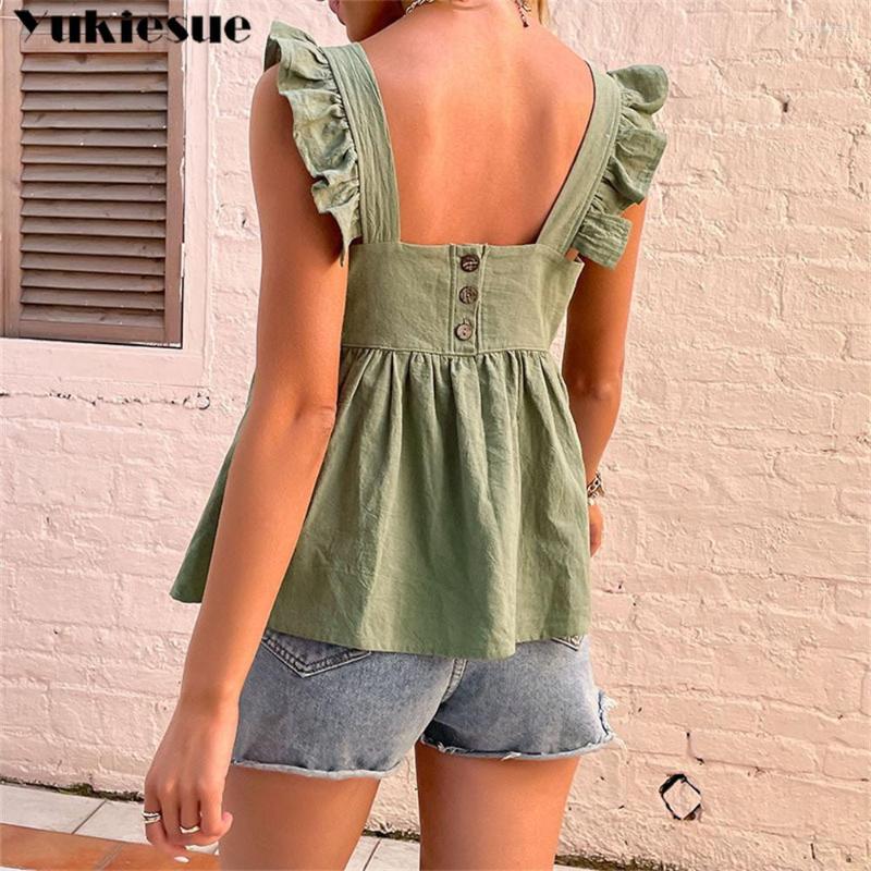 

Women' Tanks Elegant Women' Summer Blouses Fashion Casual Woman Tops Women Shirt Blouse Sleeveless Blusas Top Cotton Female Mujer, Green