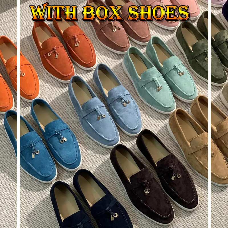 

Designer Loro Piana Walk Charms Embellished Casual Shoes LoroPiana Mens Womens Suede Loafers Couple Shoe Genuine Leather Flat For Men Women Factory direct sales