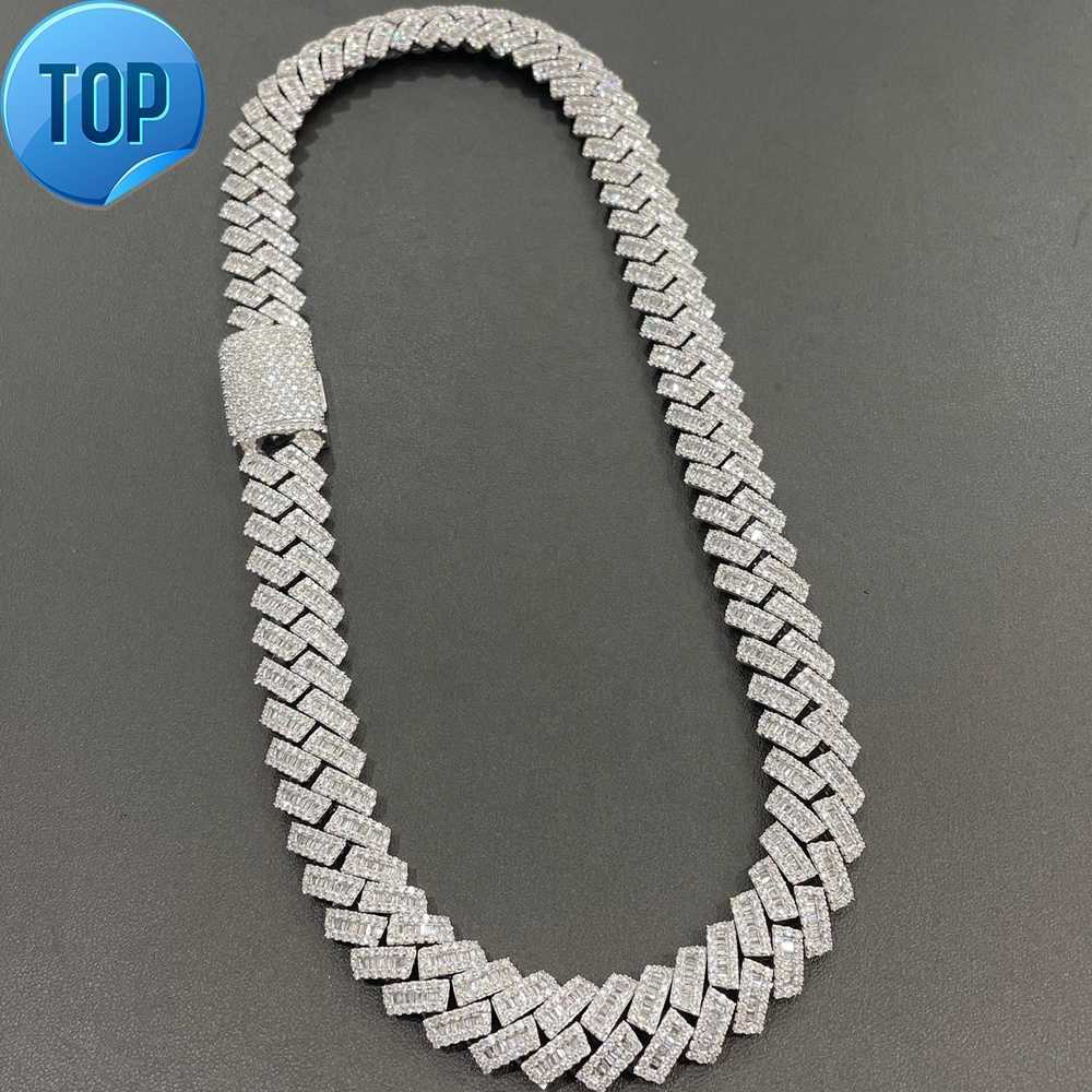 

15mm Baguette Chain Cuban Moissanite 925 Silver Hip Hop VVS Diamond Moissanite Baguette Cuban Link Chain