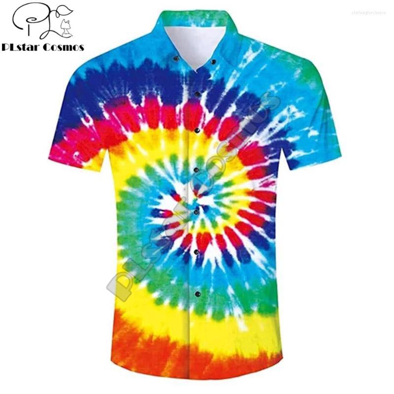

Men' Casual Shirts 2023 Summer Harajuku Short Sleeve Colorful Circles 3D Printed Hawaiian Shirt Mens